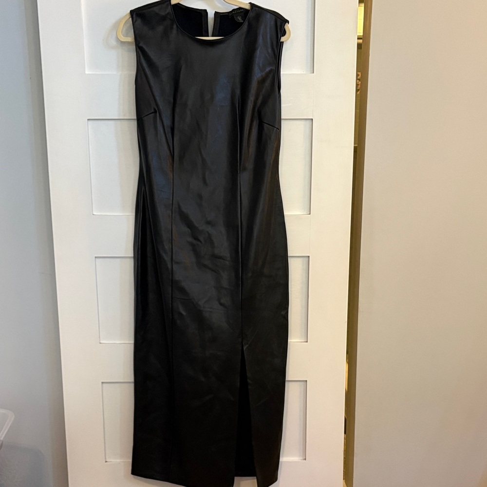 Elegant Black Leather Sleeveless Dress